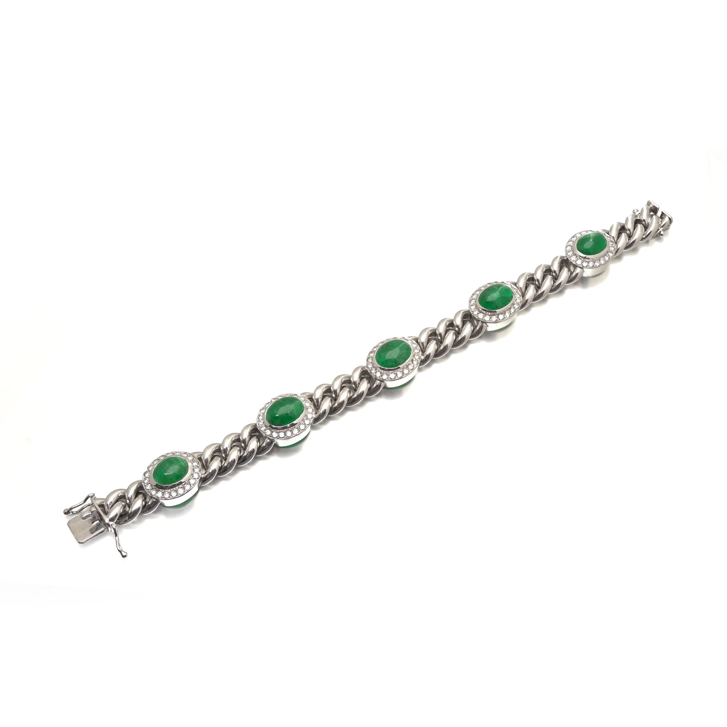 Natural-Emerald-Cabochon-and-Diamond-Curb-Link-Bracelet-18KT-White-Gold-01.jpg