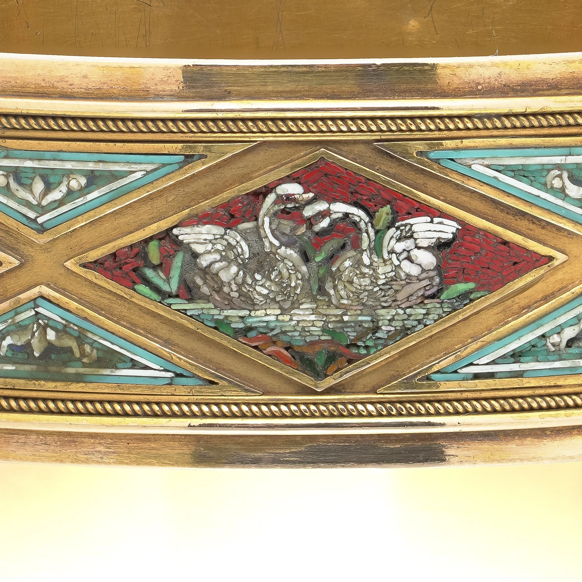 Antique-19th-Century-Italian-Micromosaic-21KT-Gold-Bangle-Swans-and-Doves-04-detail-swans.jpg