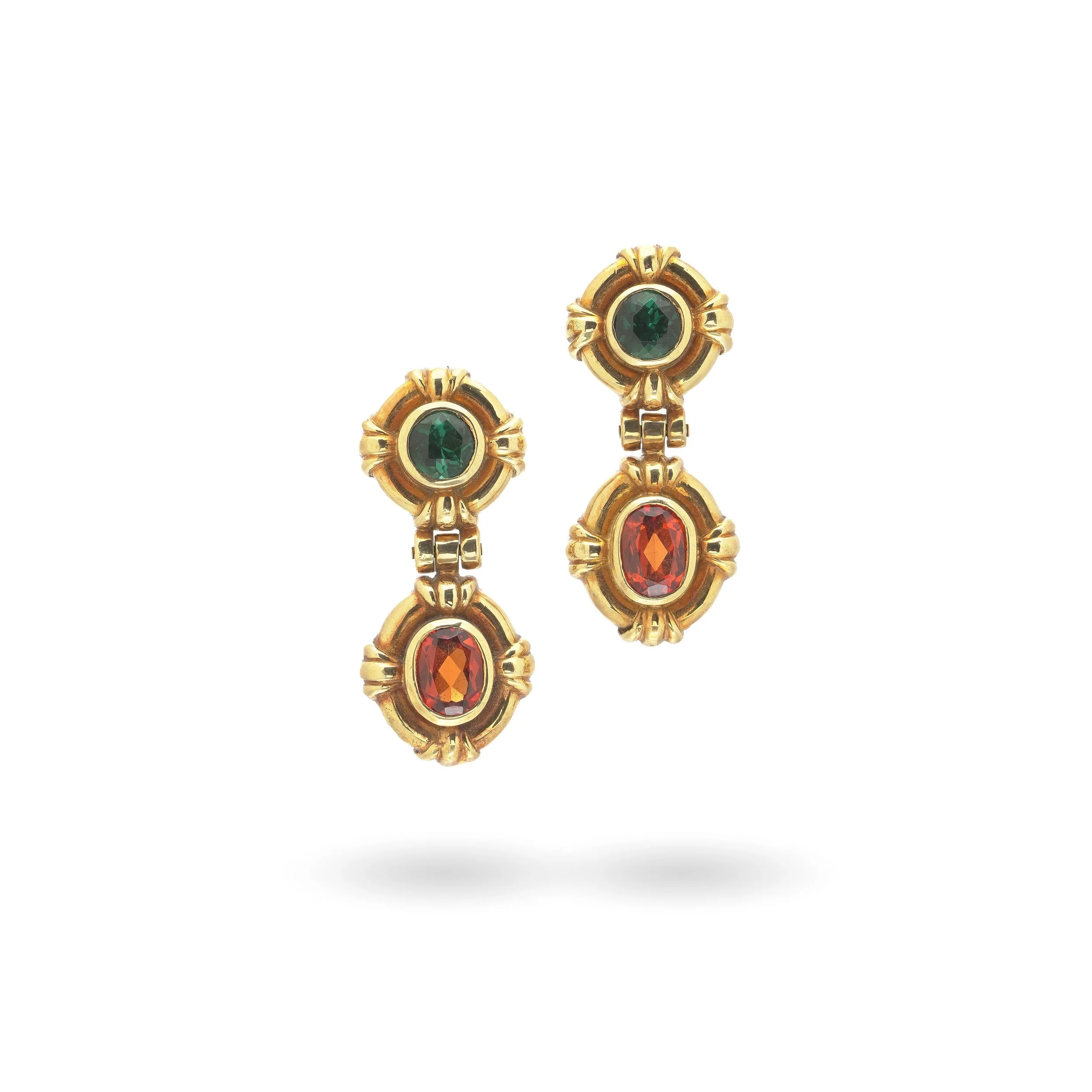 Theo Fennell 18KT Gold Green Tourmaline and Garnet Drop Earrings