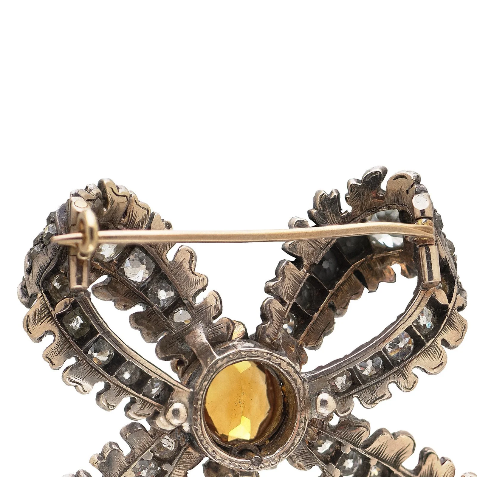 Antique-Victorian-Diamond-and-Citrine-Bow-Brooch-Silver-and-Gold-09-detail-pin-and-catch.jpg