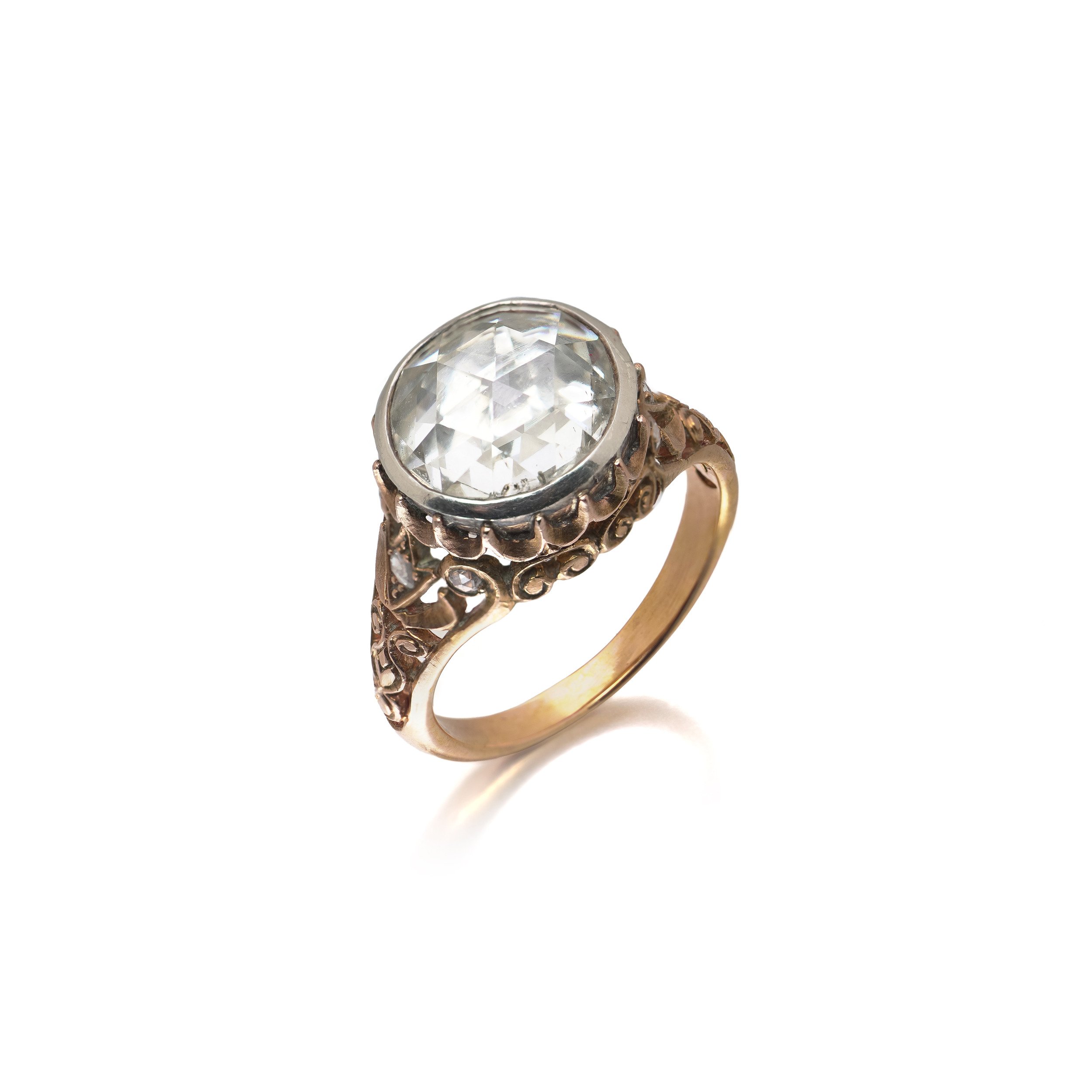 Georgian Rose Cut Diamond Ring, 4.40 Carats, Victorian 15KT Gold Shank