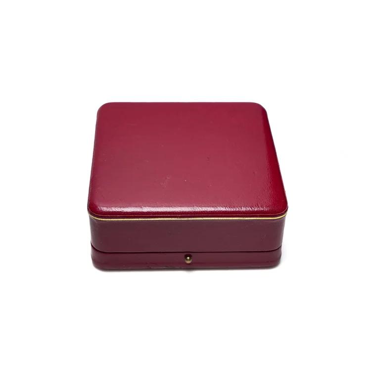 Vintage Red Leather Jewellery Box with Crown Mark