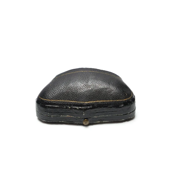 Antique 19th Century Brooch or Double Clip Presentation Box, Black Leather