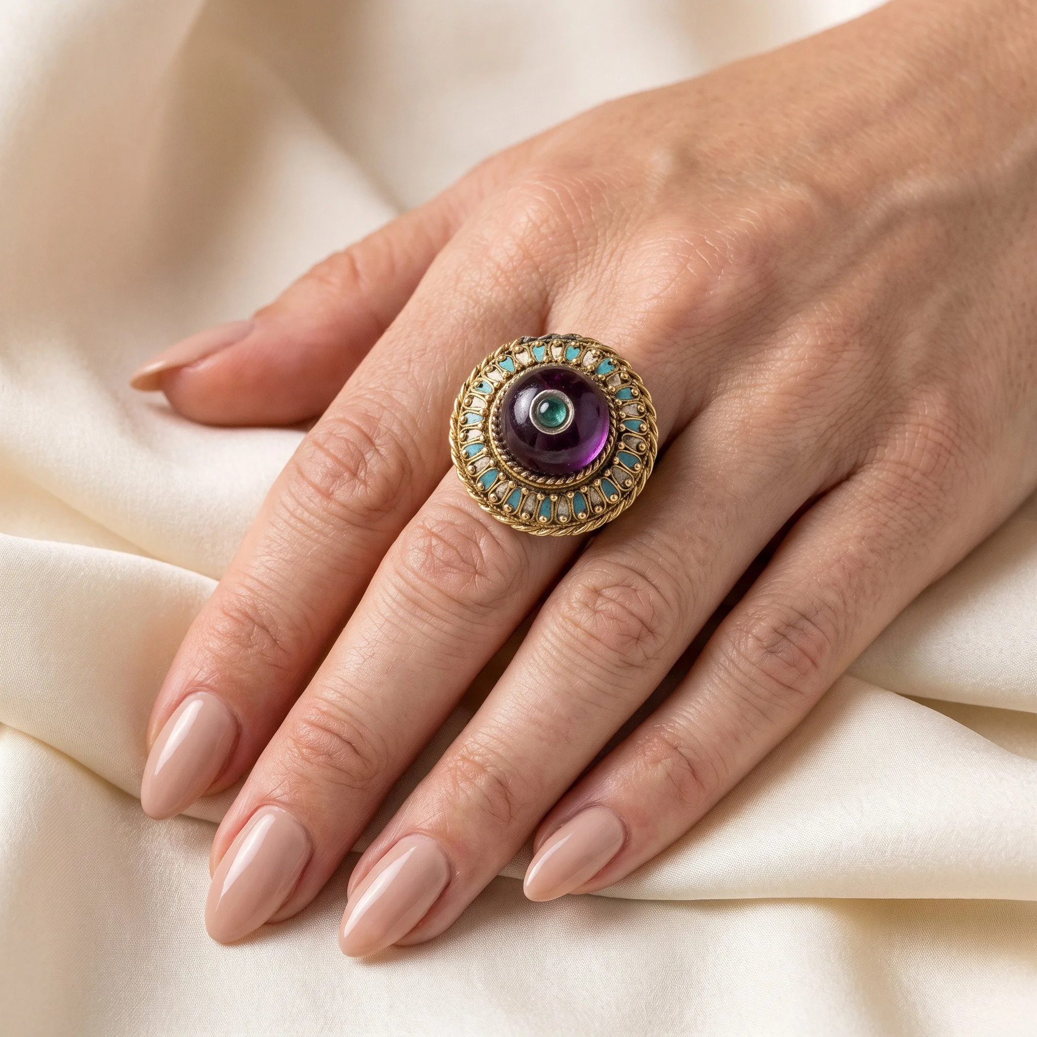 9kt-gold-cabochon-amethyst-and-enamel-cluster-ring-turquoise-and-white-02-worn91868-128.jpg