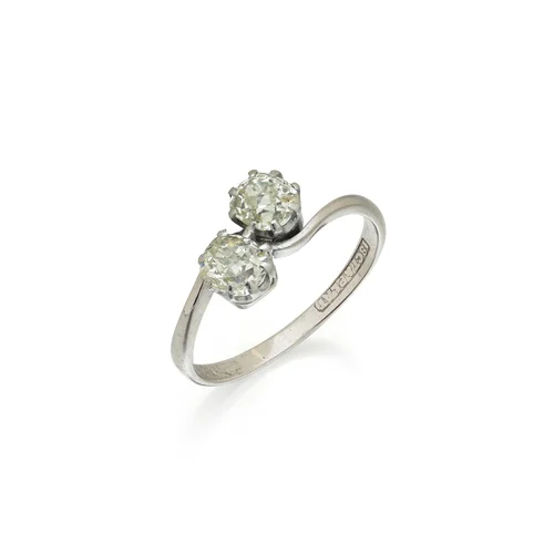 Antique 18KT Gold and Platinum Toi et Moi Old European Cut Diamond Ring, 0.80 ct