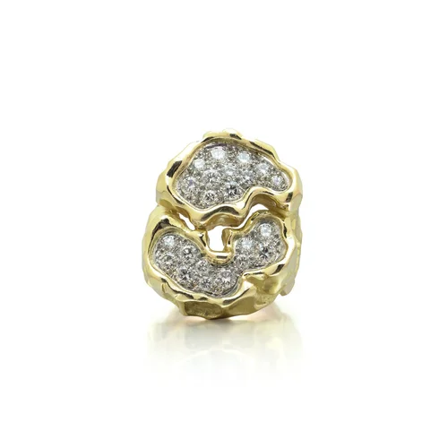 Textured 18KT Gold Pavé Diamond Bombé Cocktail Ring, 1.20 ct