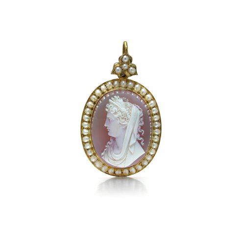 19th Century 20KT Gold Carnelian Cameo and Pearl Pendant Locket