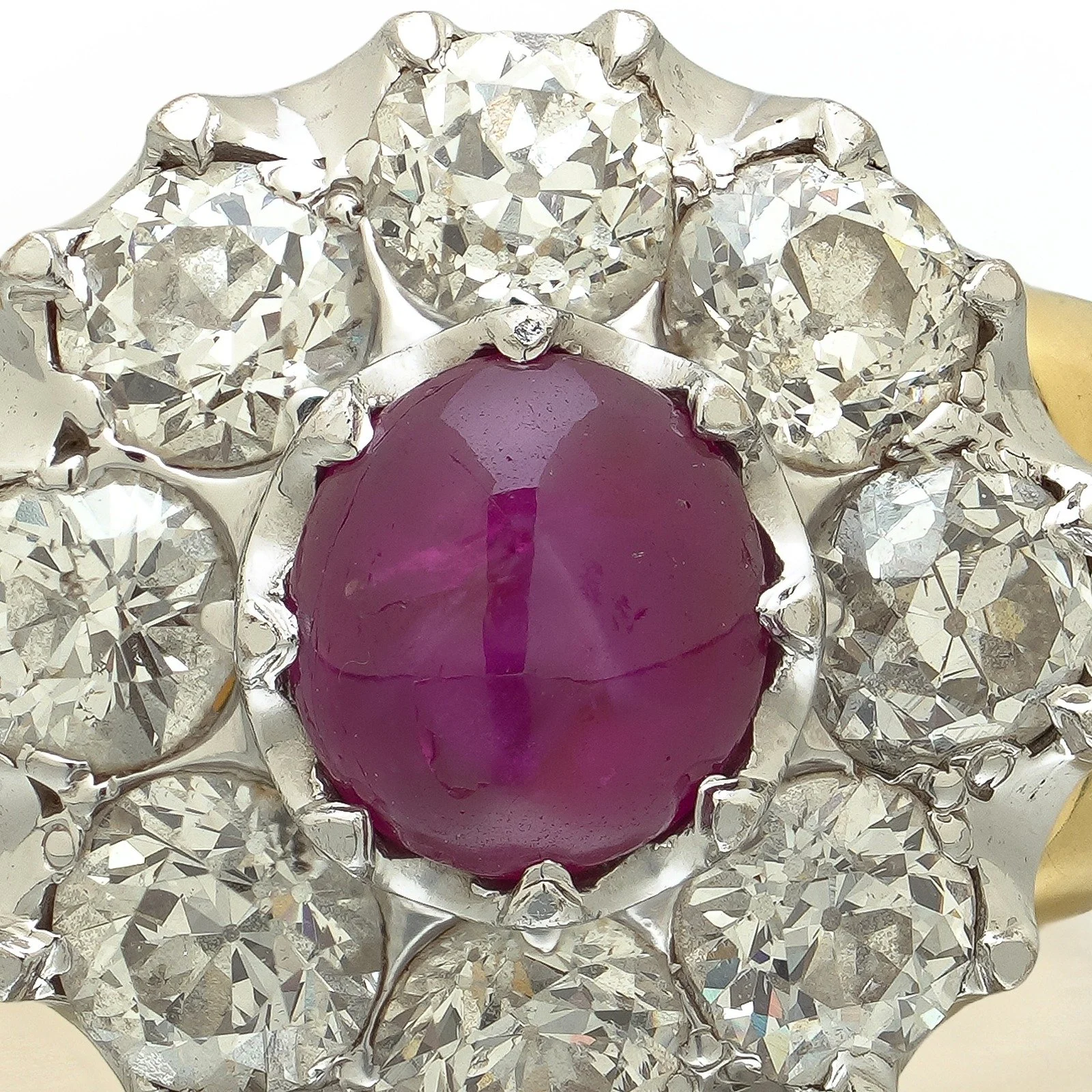 18KT Gold Star Ruby and Diamond Cluster Ring, Signed RJ, 2.40 ct Diamonds, close-up 1