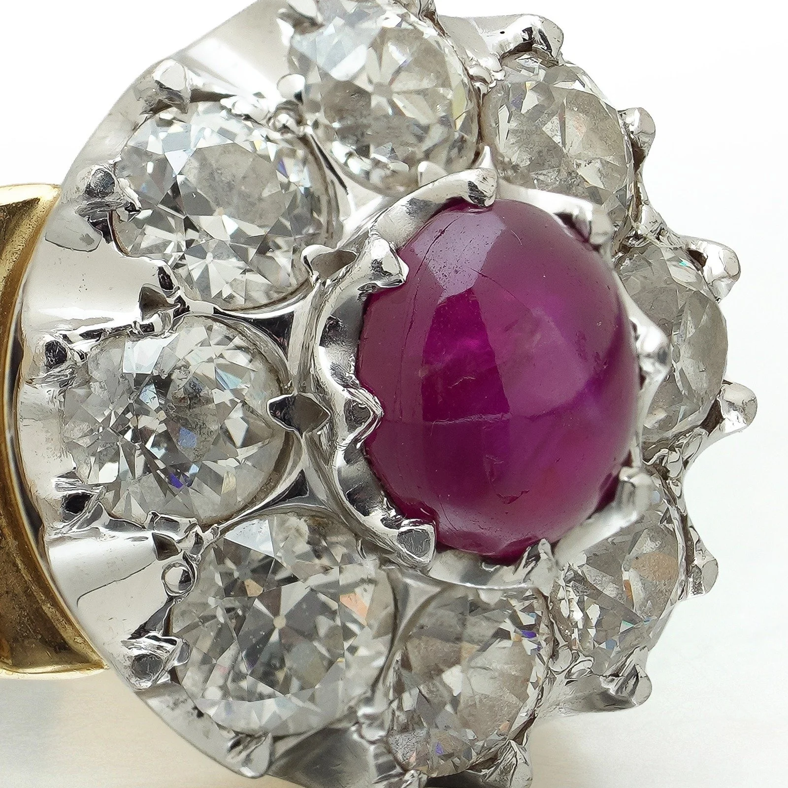18KT Gold Star Ruby and Diamond Cluster Ring, Signed RJ, 2.40 ct Diamonds, close-up 4