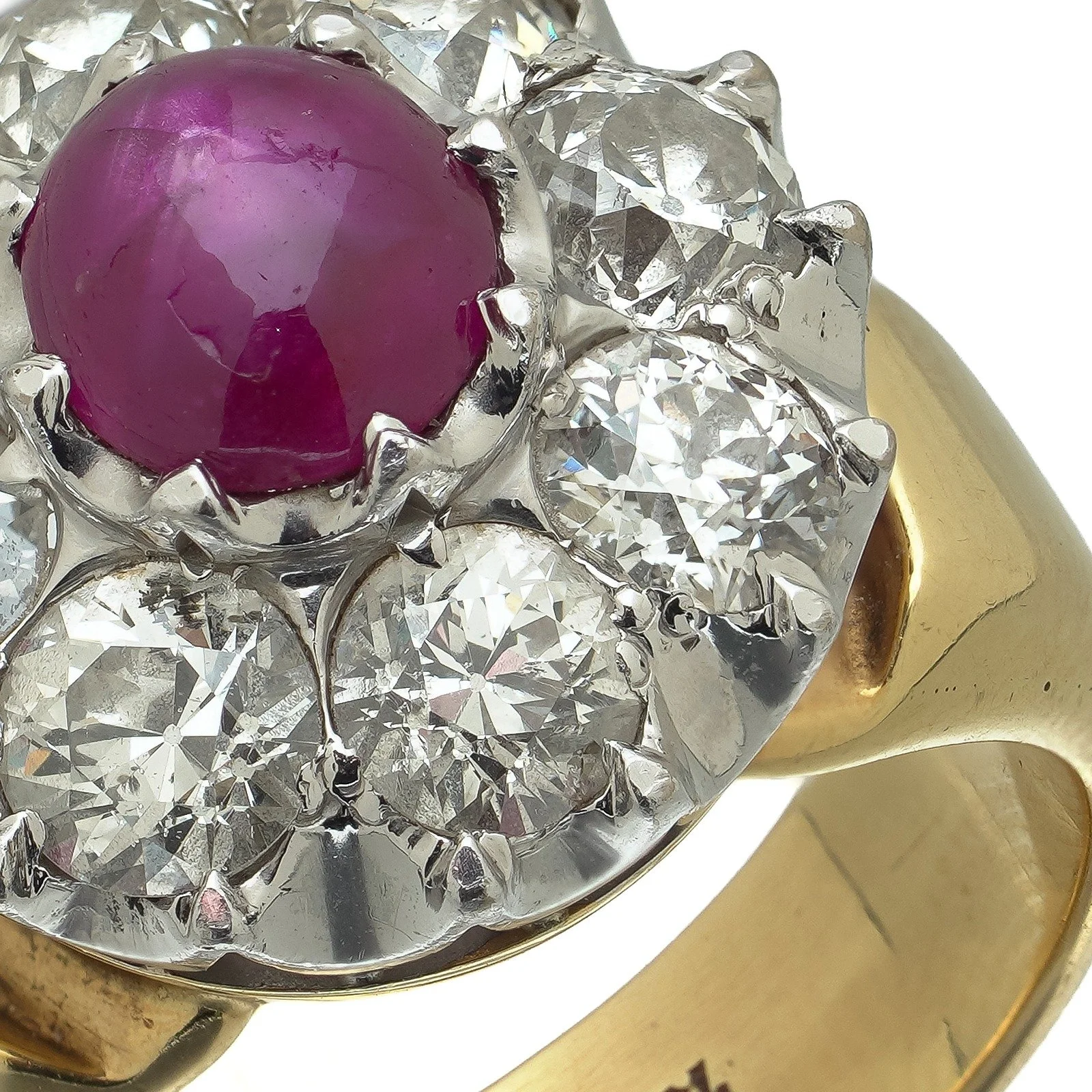 18KT Gold Star Ruby and Diamond Cluster Ring, Signed RJ, 2.40 ct Diamonds, close-up 5