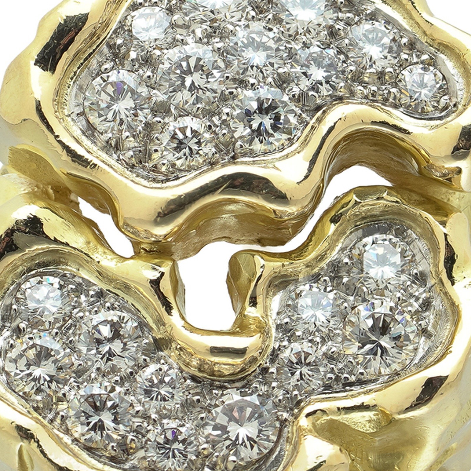 Textured 18KT Gold Pavé Diamond Bombé Cocktail Ring, 1.20 ct, close-up 1