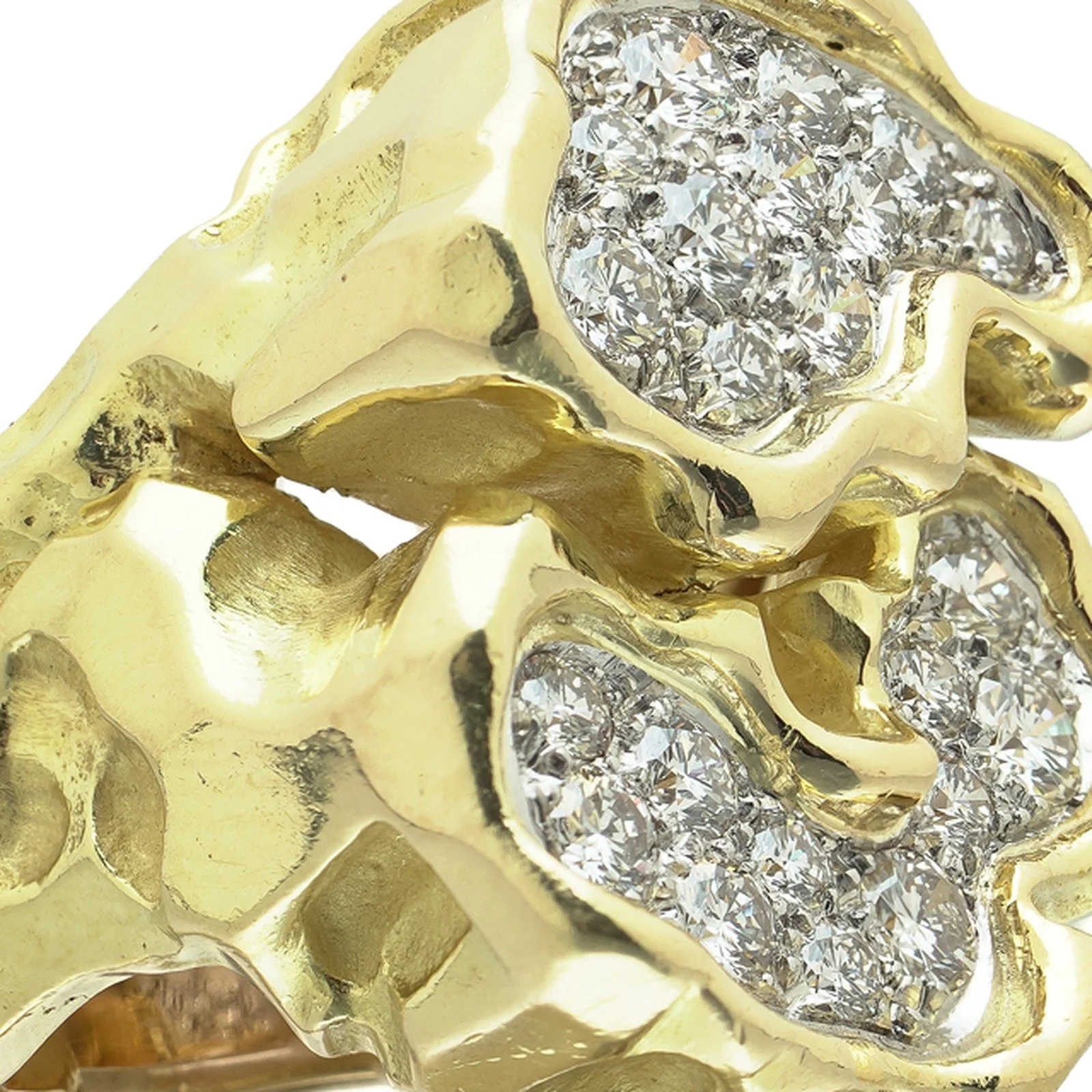 Textured 18KT Gold Pavé Diamond Bombé Cocktail Ring, 1.20 ct, close-up 2
