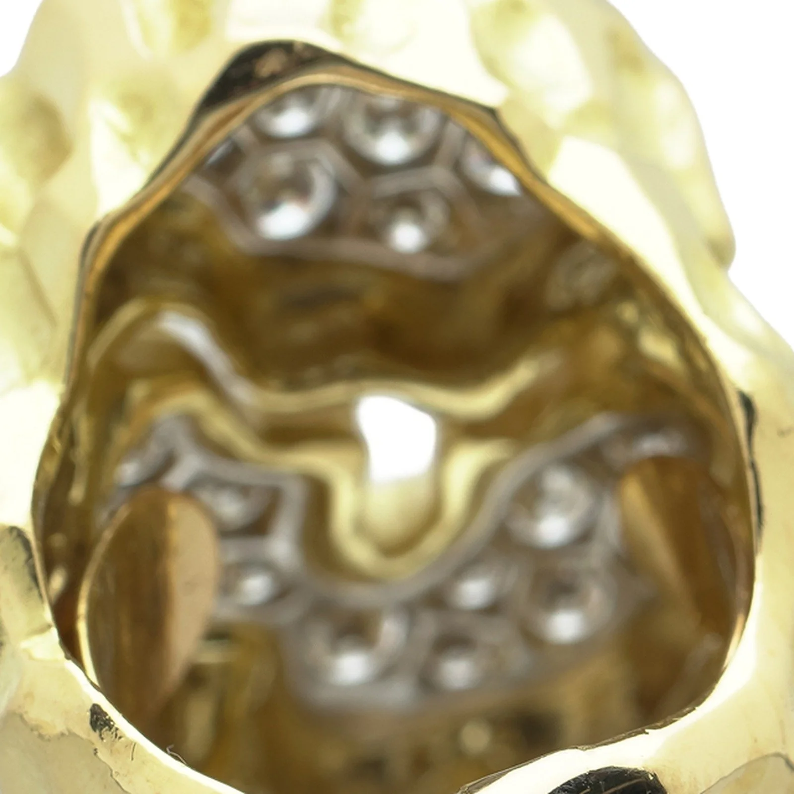 Textured 18KT Gold Pavé Diamond Bombé Cocktail Ring, 1.20 ct, close-up 3