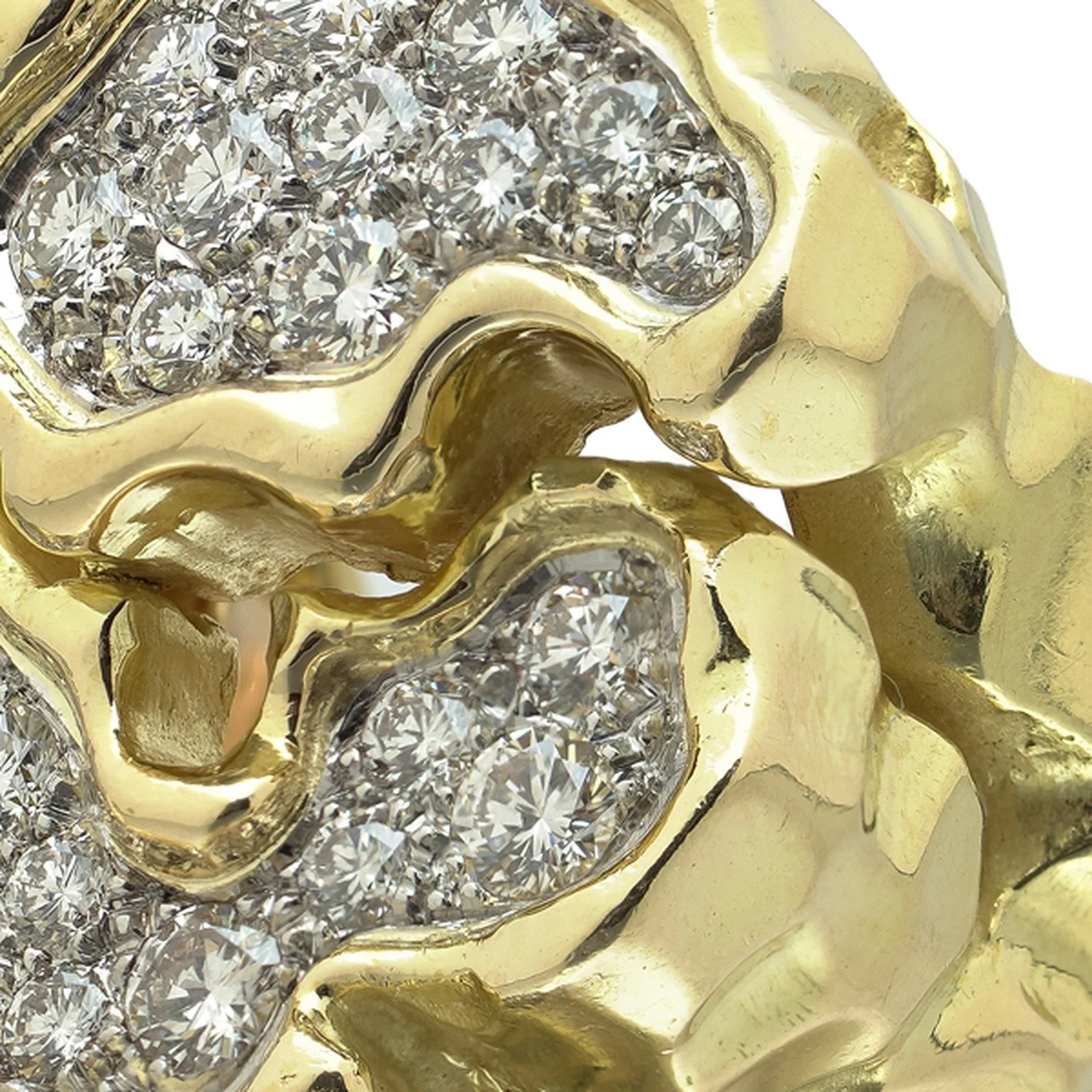 Textured 18KT Gold Pavé Diamond Bombé Cocktail Ring, 1.20 ct, close-up 5