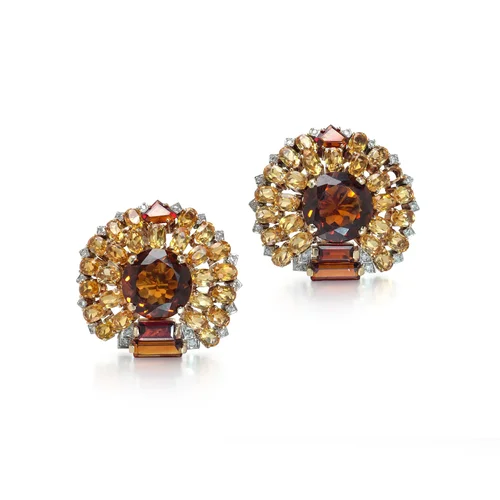 14KT Gold Madeira Citrine and Citrine Cluster Clip Earrings
