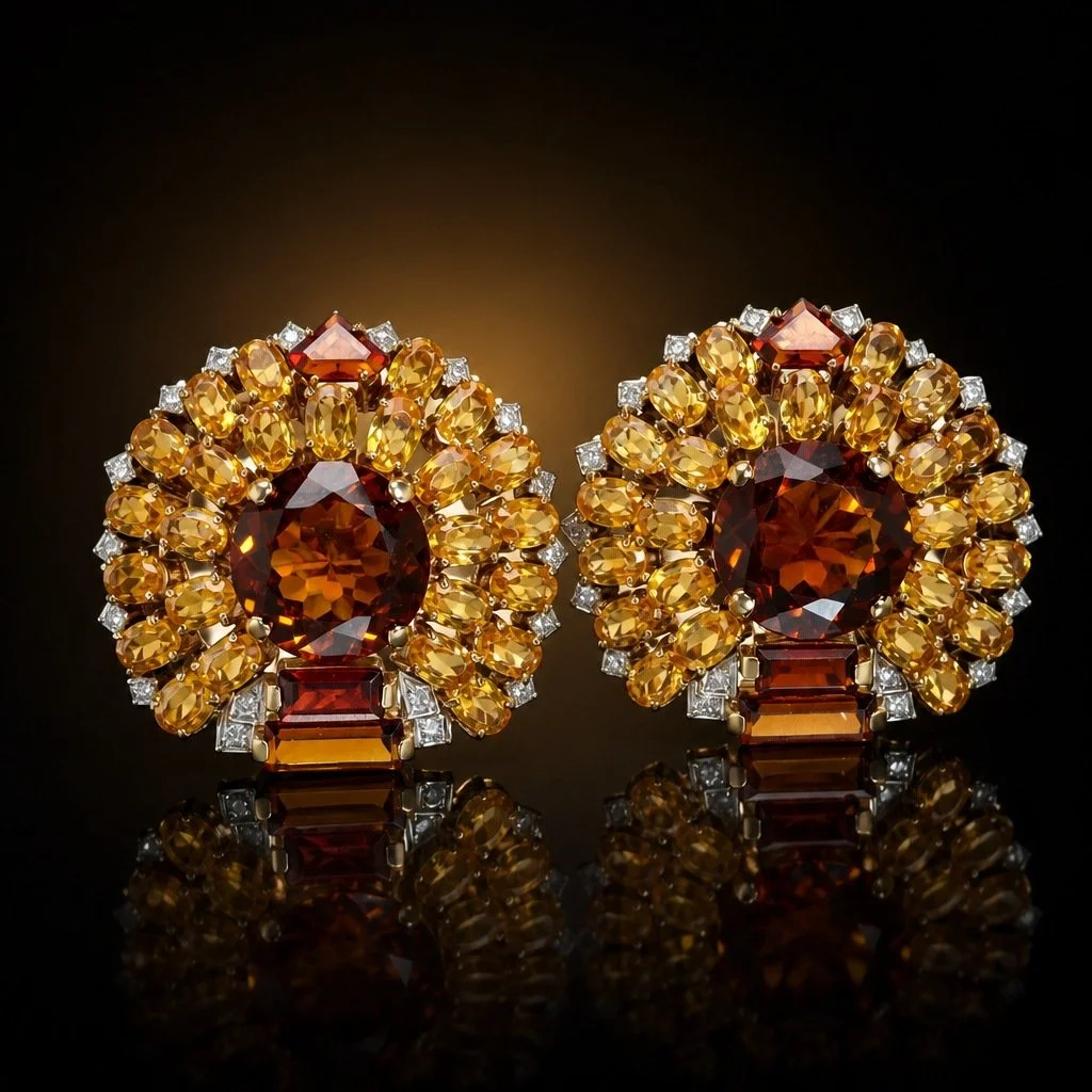 14KT Gold Madeira Citrine and Citrine Cluster Clip Earrings