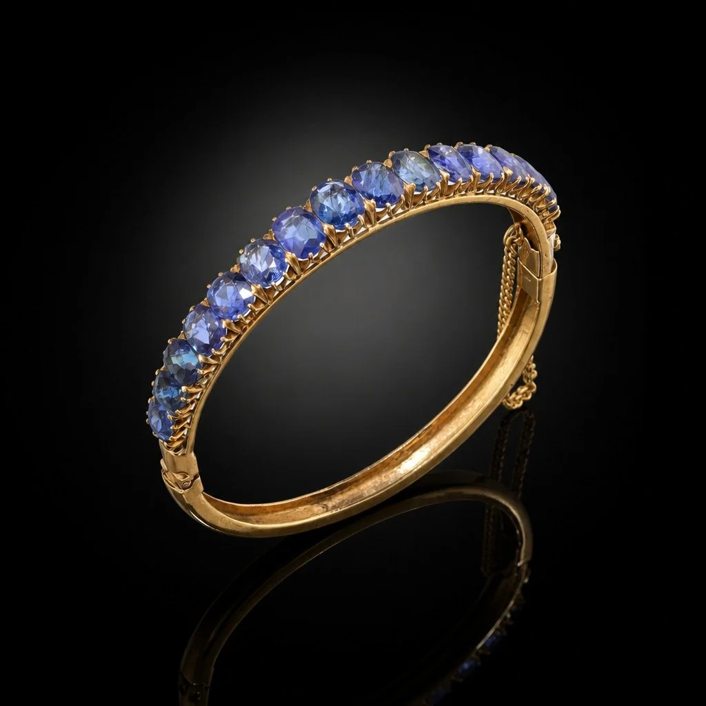 Victorian Sapphire Bangle, 18KT Gold, 10.20 ct Graduated Sapphires