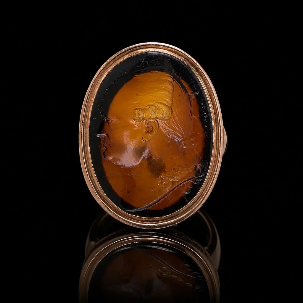 Victorian Intaglio Ring, 12KT Gold with 18th Century Agate Intaglio
