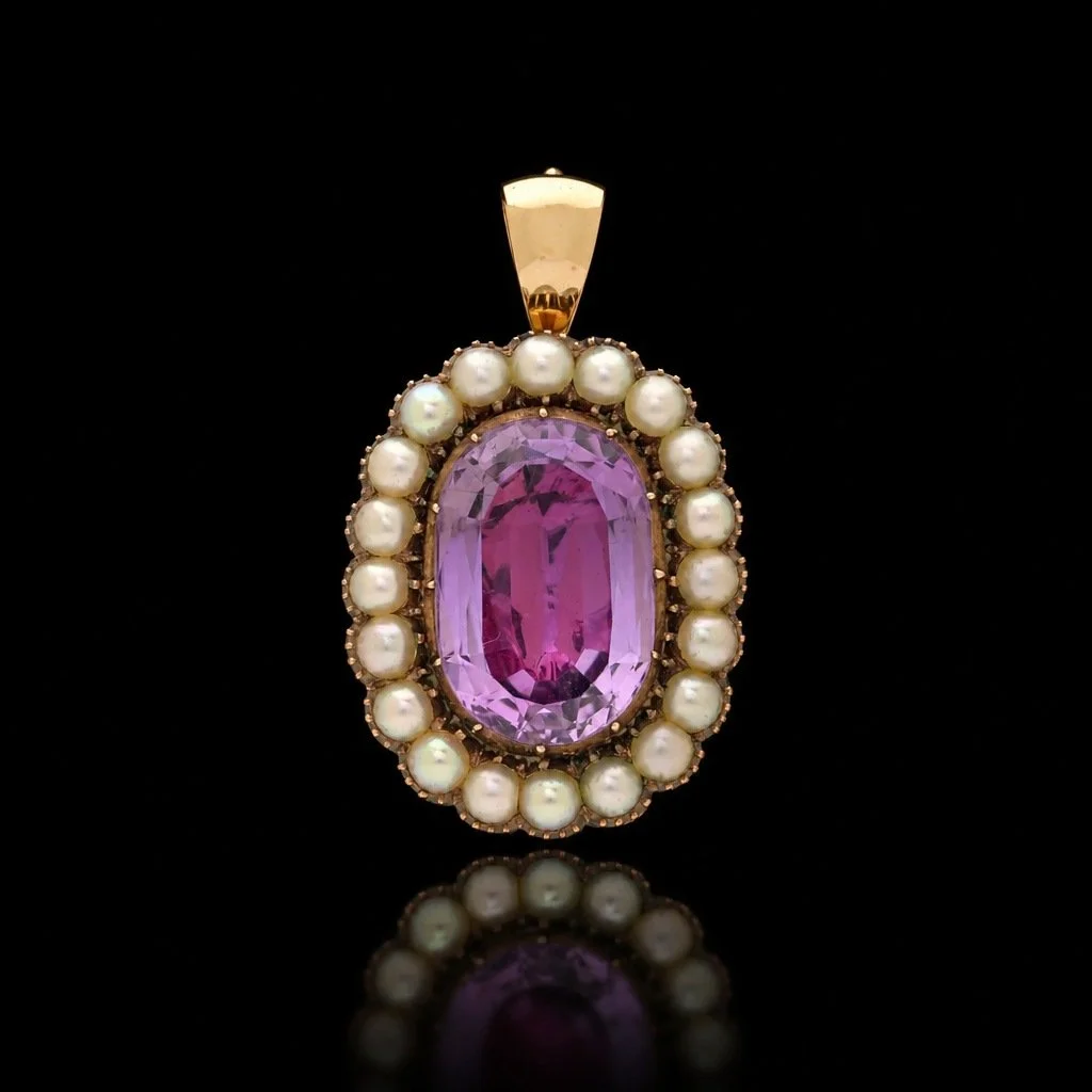 9KT Gold Amethyst and Freshwater Pearl Cluster Pendant