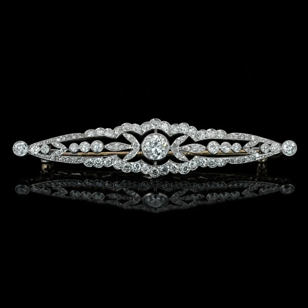 Edwardian Platinum Old Cut Diamond Bar Brooch, 2.40 ct