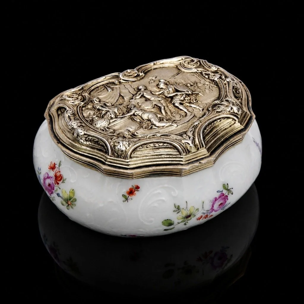 Antique 19th Century Christofle Repousse silver and Edmé Samson porcelain box