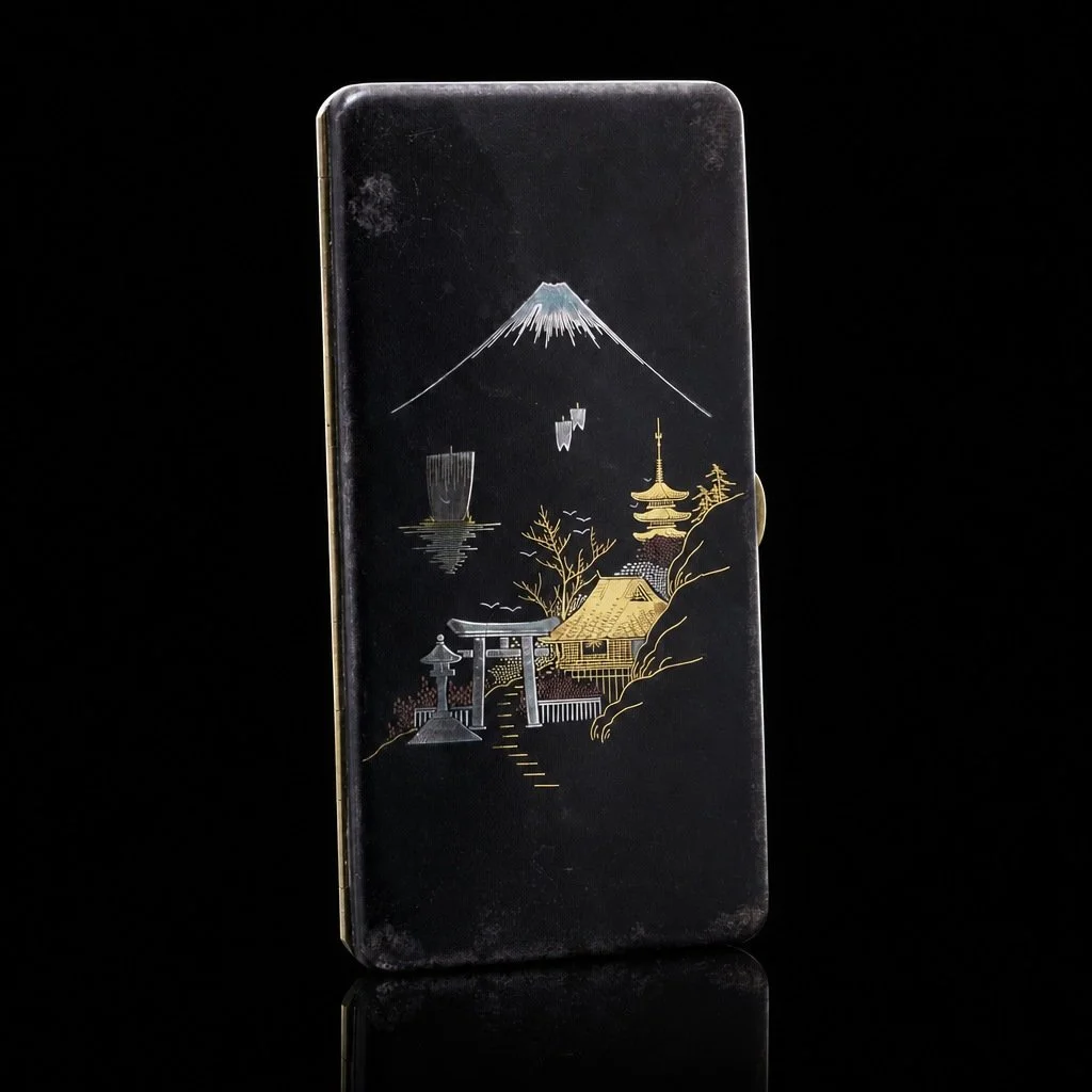 Japanese 19th century Komai 24KT gold and silver Damascene cigarette case