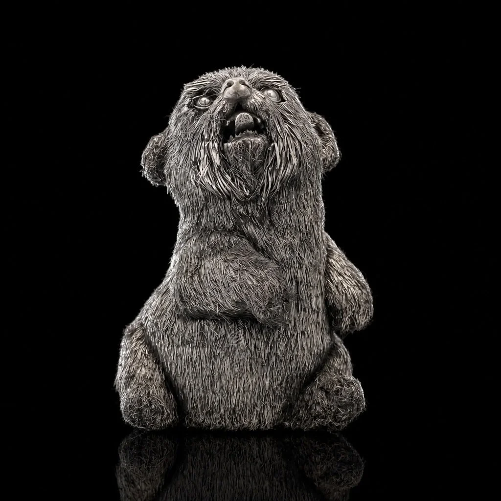 Mario Buccellati sterling silver furry cub model in a sitting pose