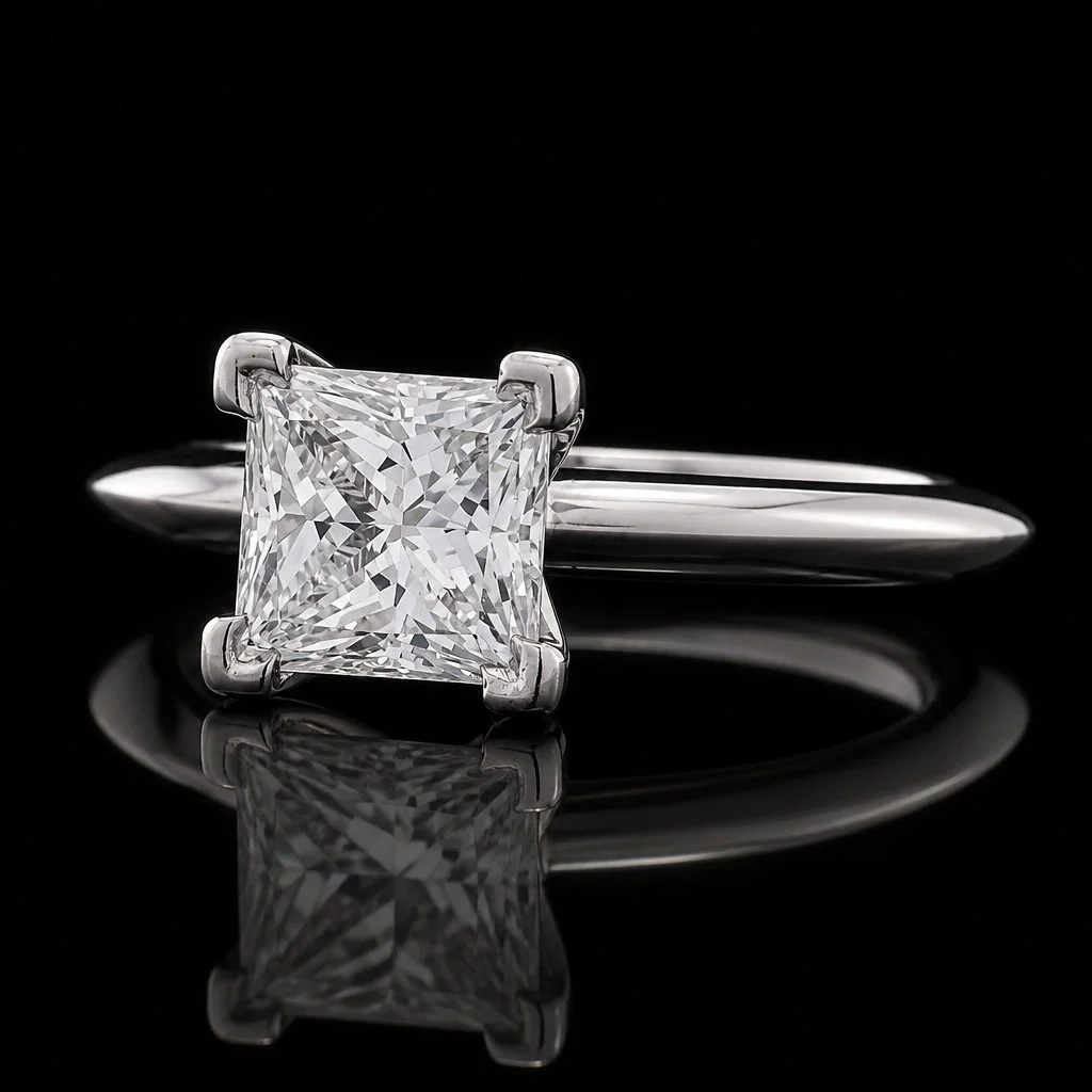 Tiffany & Co. Platinum ladies ring with 1.19 cts. Princess-cut diamond