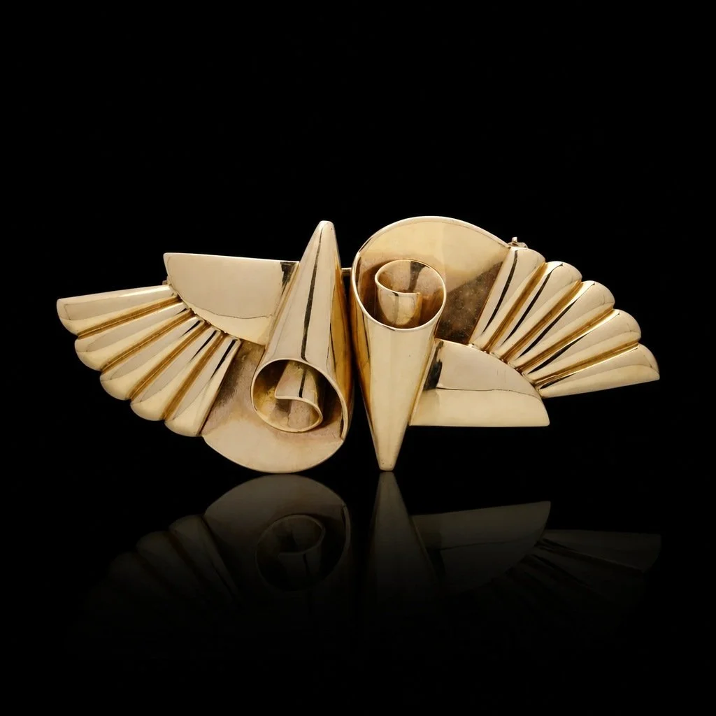 Tiffany & Co. Retro 14KT Gold Double Clip Brooch