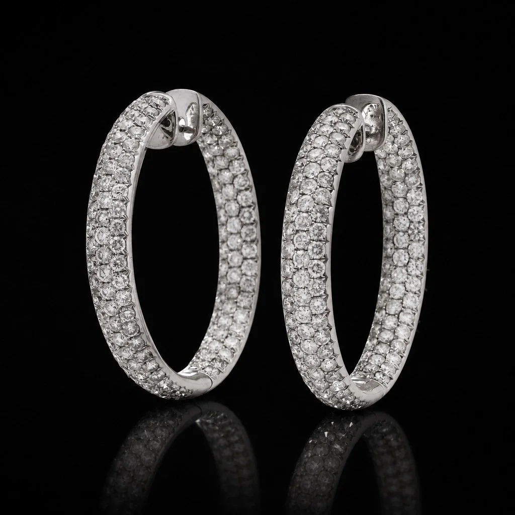Odelia 18KT White Gold Diamond Double-Sided Hoop Earrings,, 8.19 Carats, 2007