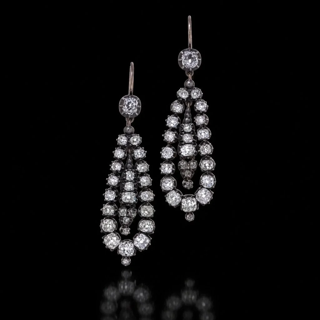 Victorian 15KT Gold & Silver Diamond Drop Earrings