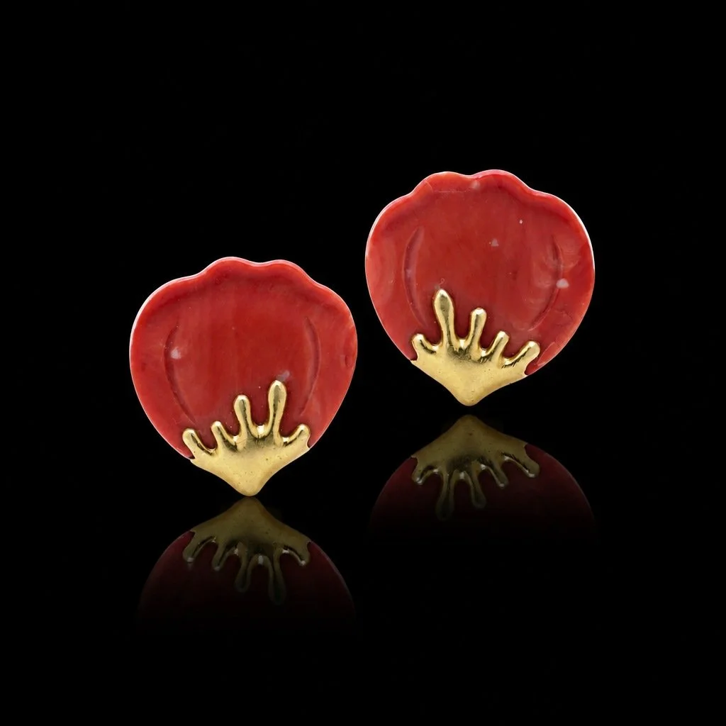 Tiffany & Co. 1977 Angela Cummings Petals Earrings in 18KT Gold & Pink Quartz