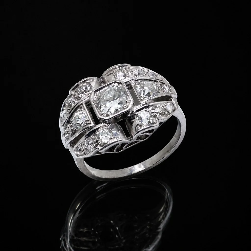 Art Deco Platinum Old European Cut Diamond Ring, Circa 1920s