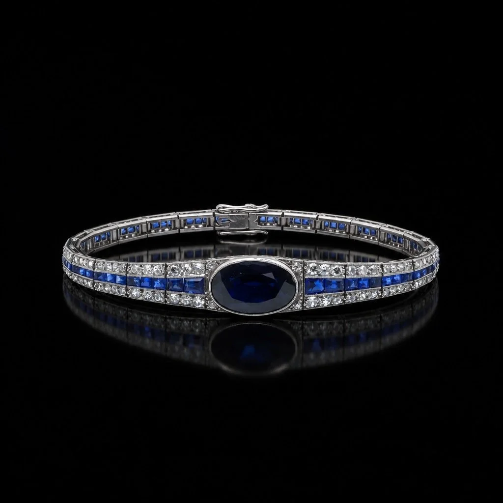 Art Deco Platinum Sapphire & Diamond Bracelet, Mauboussin Style