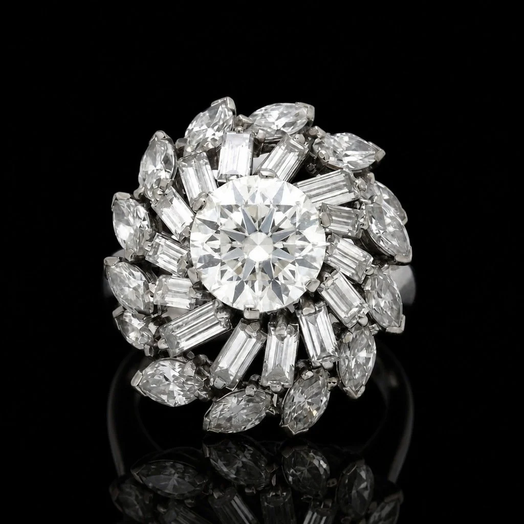 18KT White Gold Diamond Cluster Ring with 2.50ct Centre Diamond