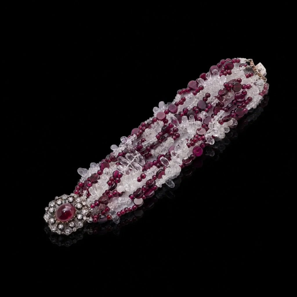 Victorian Garnet, Quartz & Diamond Multi-Strand Bead Bracelet