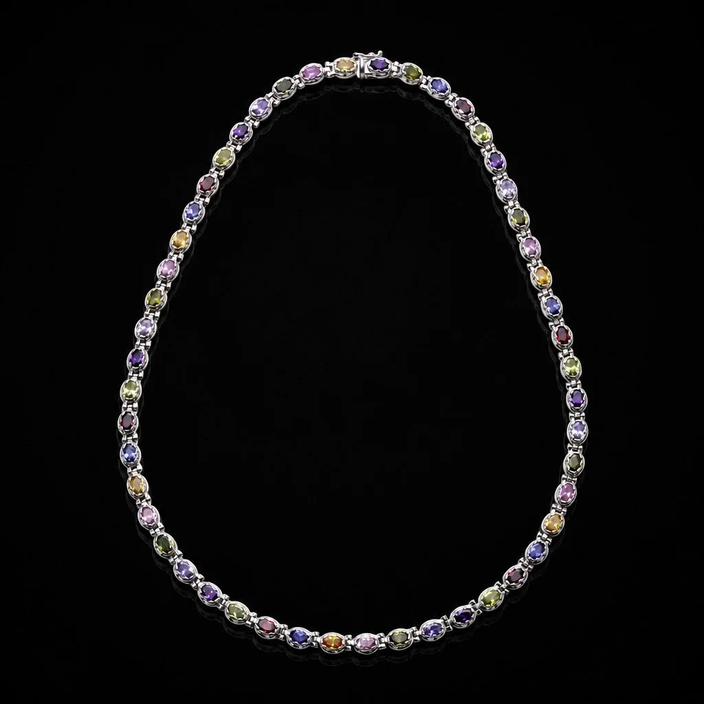 Vintage Italian 18KT White Gold Multi-Gem Necklace