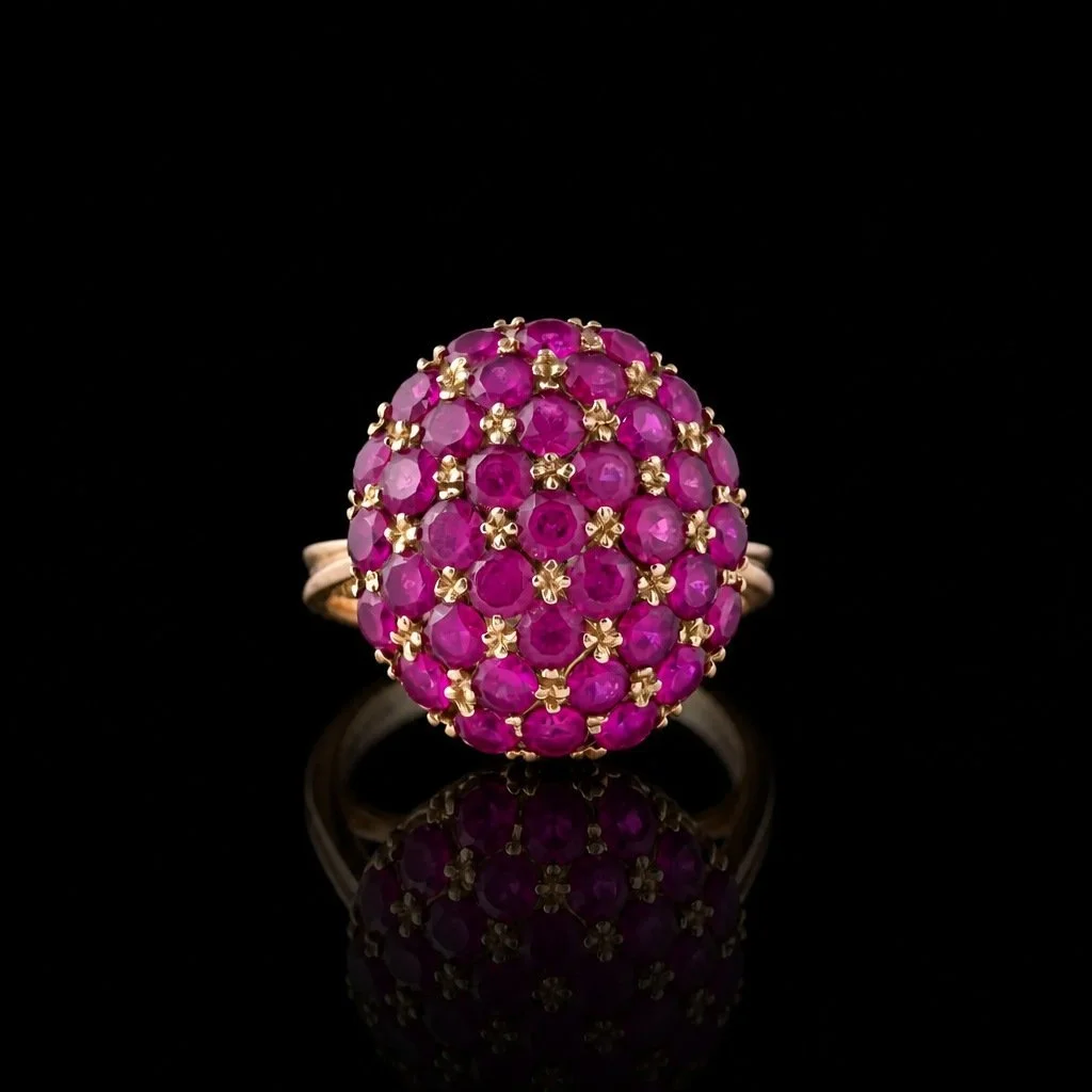 Vintage Ruby Cluster Ring, 18KT Gold, 5.4 ct Natural Rubies