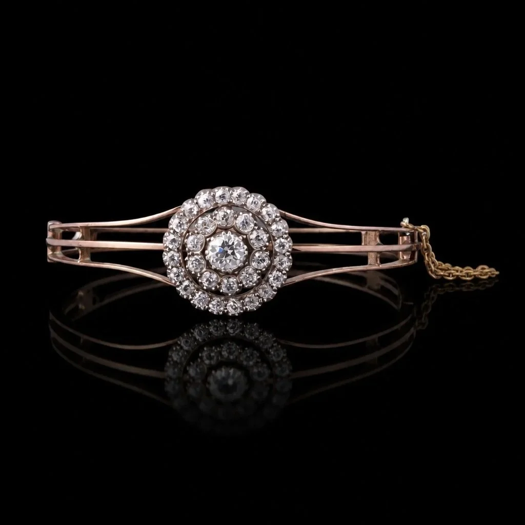 Antique Victorian Old Cut Diamond Bangle 9KT Gold 2.10ct