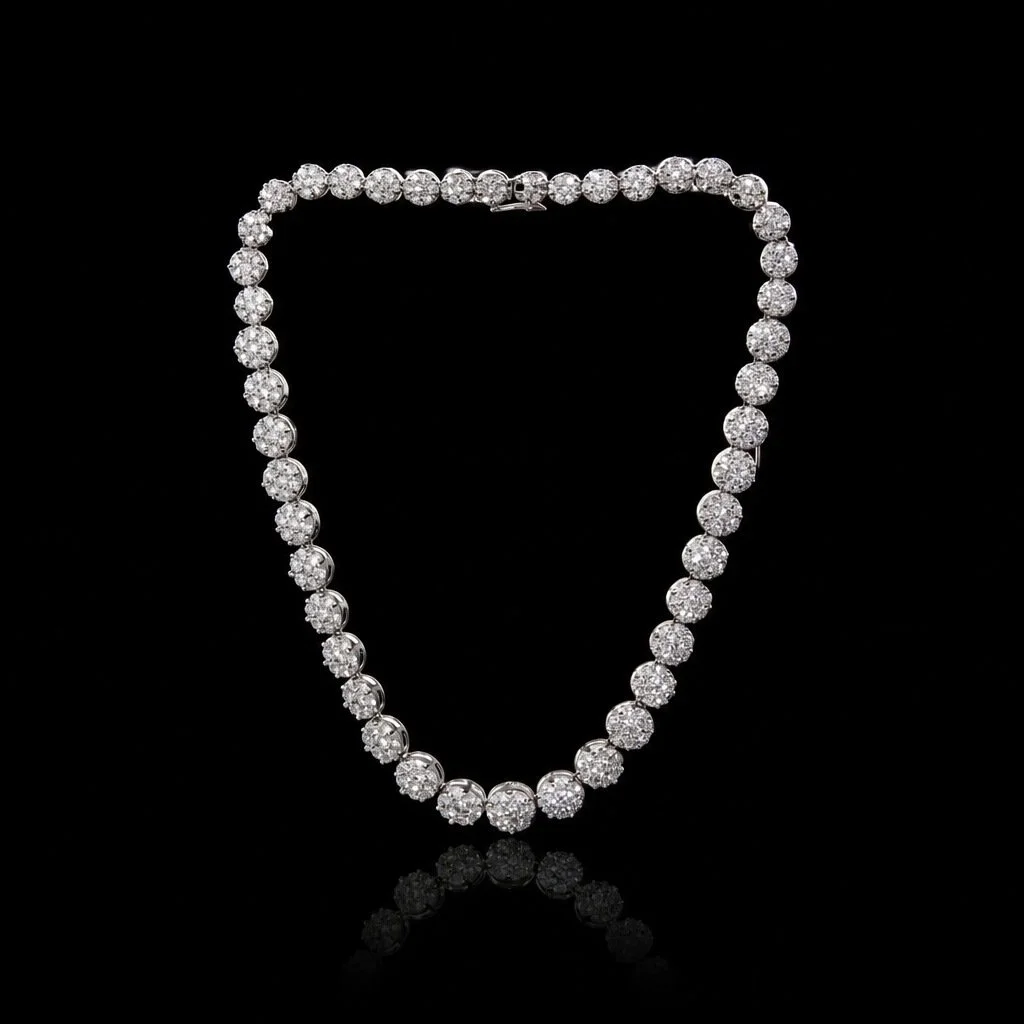 18KT White Gold Diamond Cluster Line Necklace, 30 ct