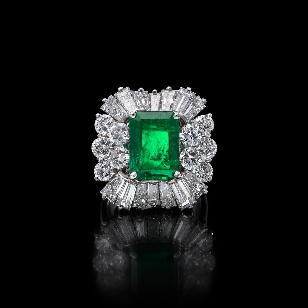 Colombian Emerald and Diamond Cluster Ring, Platinum, 2.50 ct, AGL