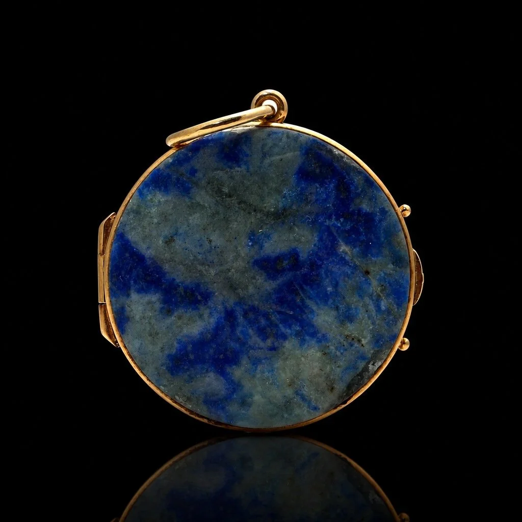 Antique 18KT Gold Lapis Lazuli Religious Icon Locket Pendant