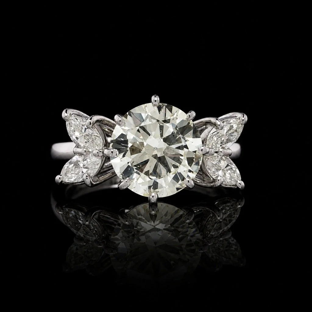 18KT White Gold 3.00ct Diamond Ring with Marquise Side Stones