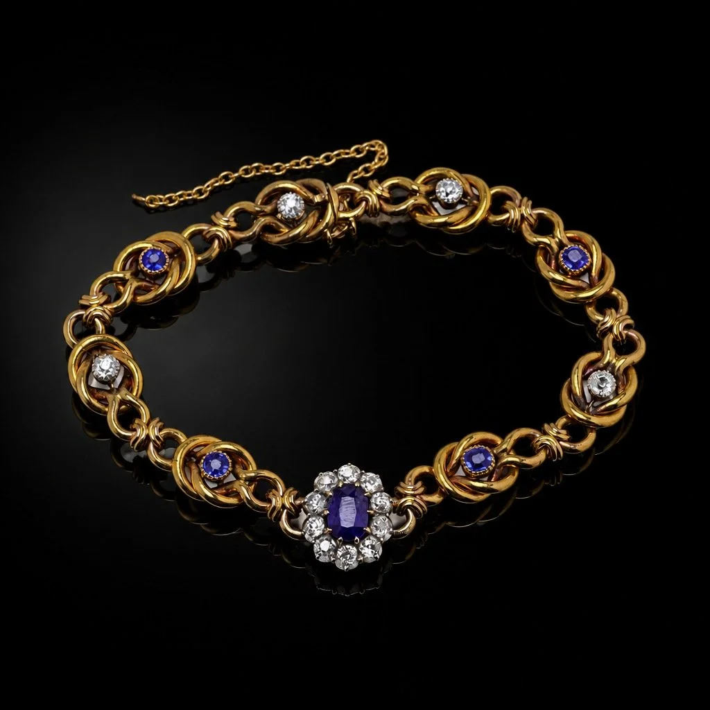 Early 20th Century 21KT Gold Sapphire and Diamond Bracelet