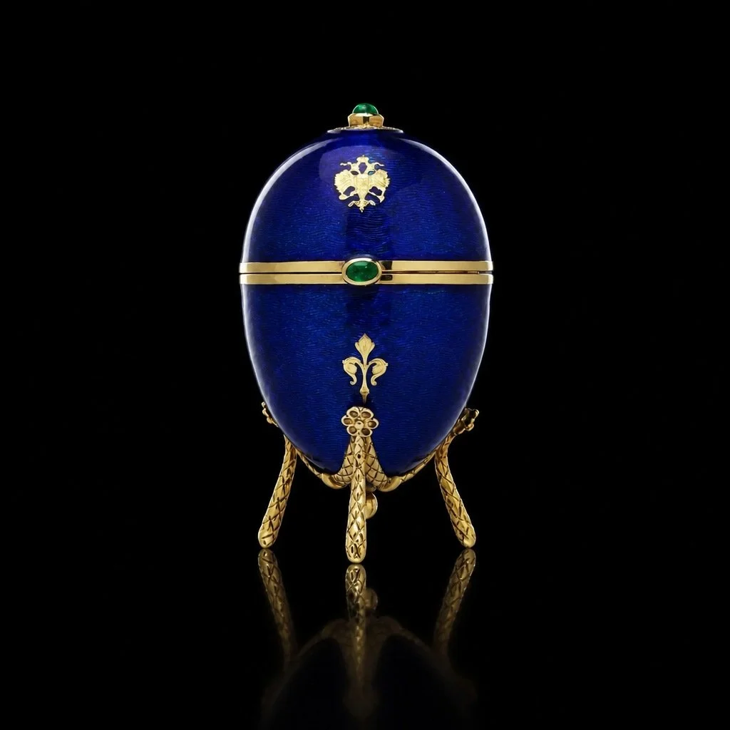 Fabergé Blue Guilloché Enamel Egg, 18KT Gold, Diamonds, Edition 6/25