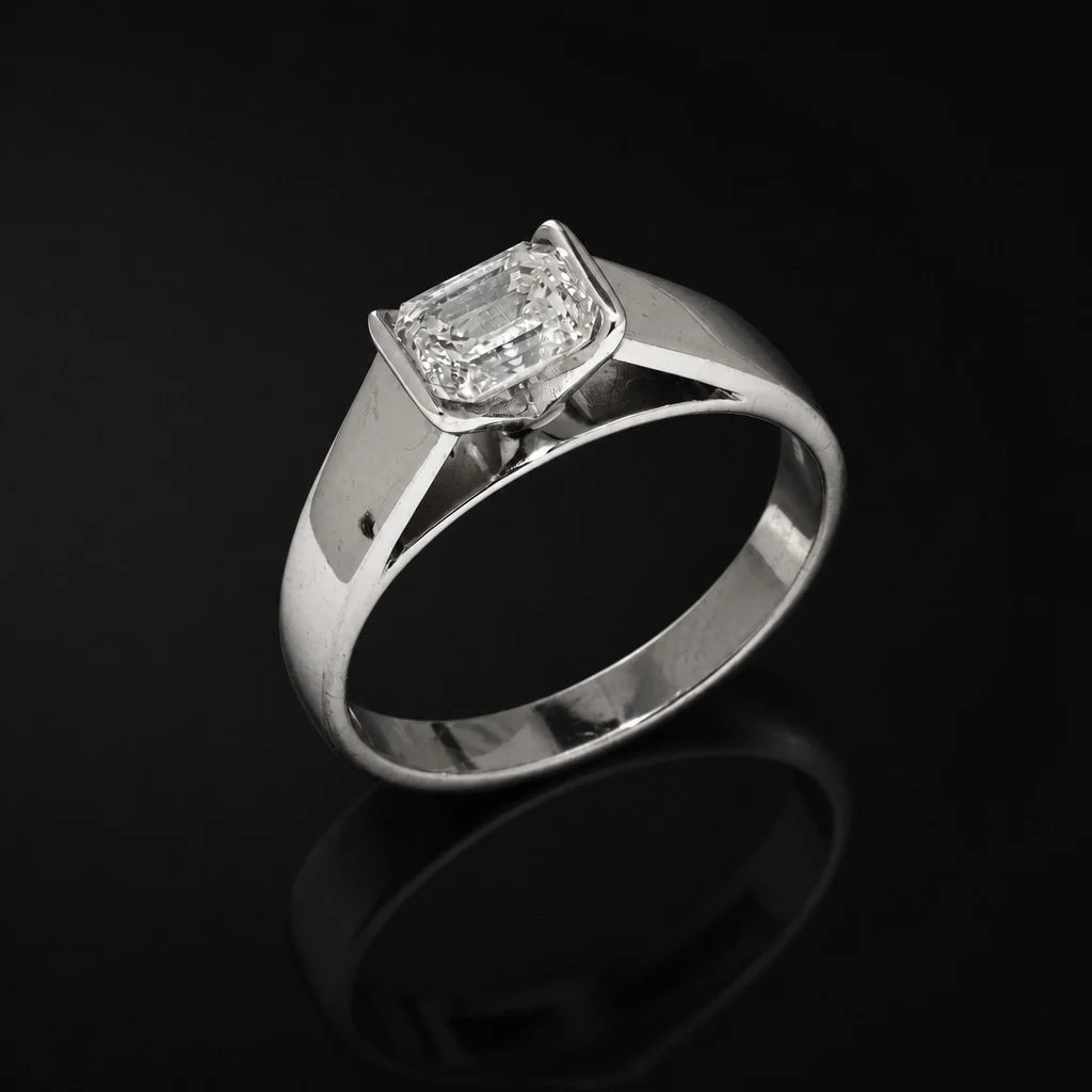 Emerald Cut Diamond Ring, 18KT White Gold, 0.50 ct VS1, 2017