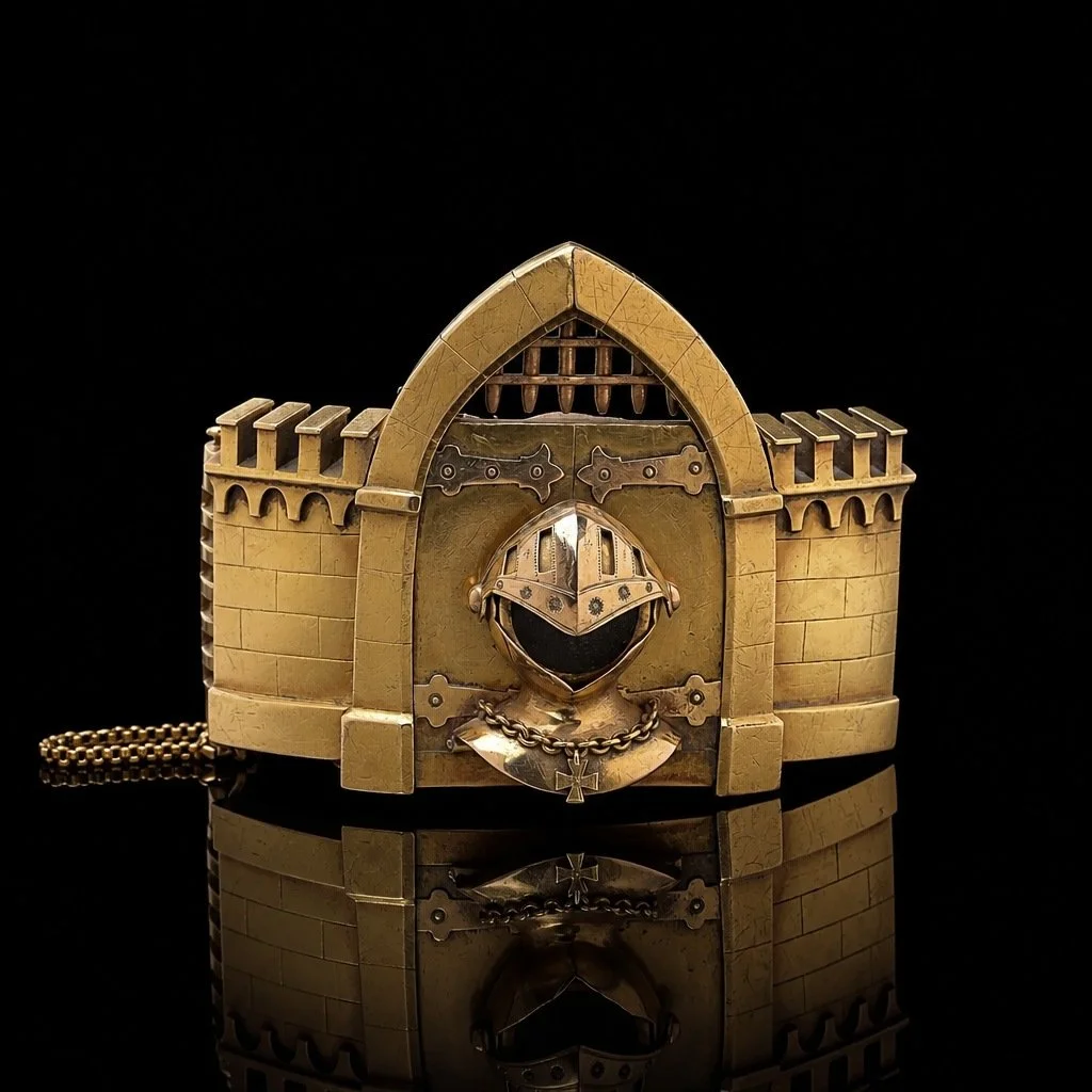 Antique 21KT Gold Castle Watch Bangle with Concealed Watch
