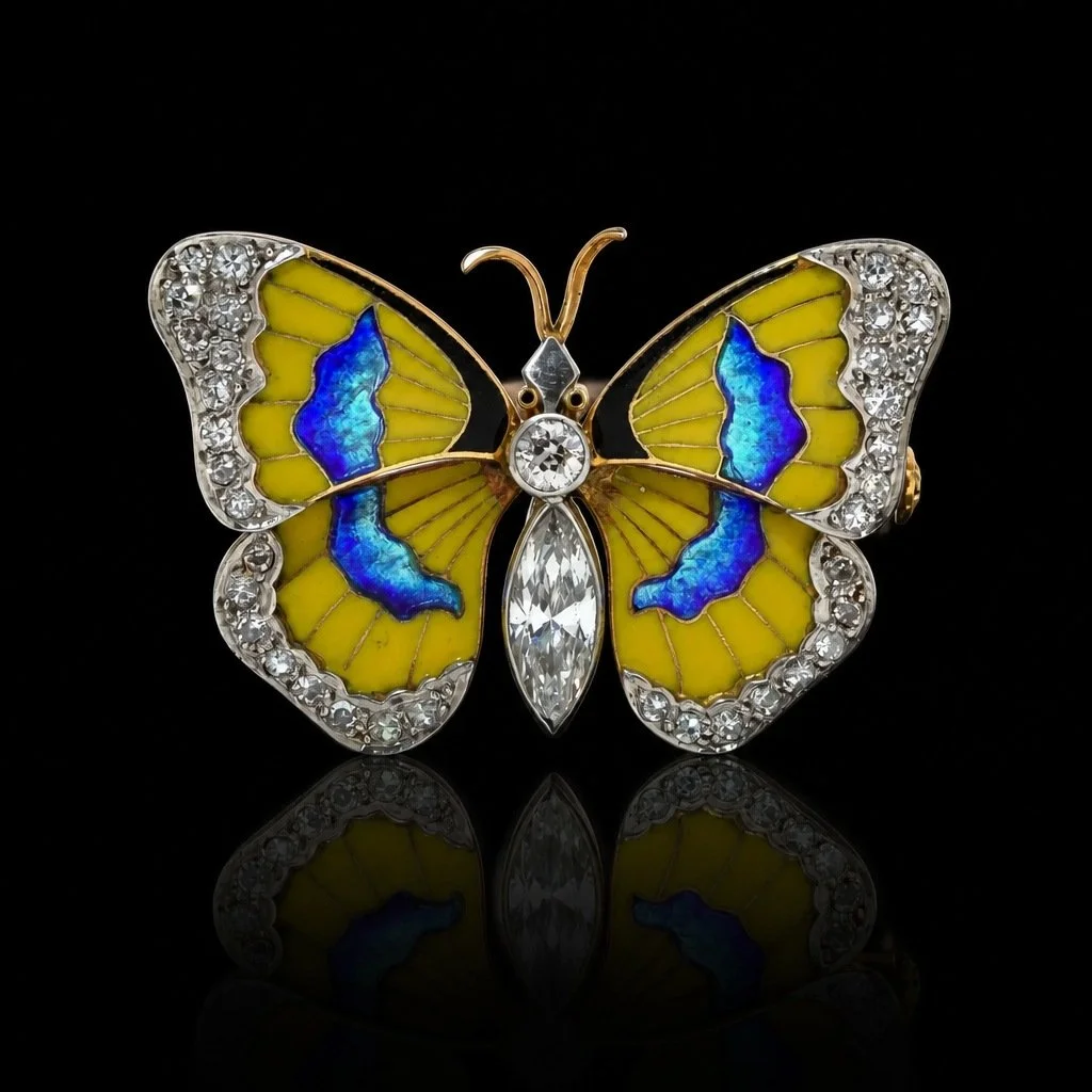 Early 20th Century Diamond and Enamel Butterfly Brooch
