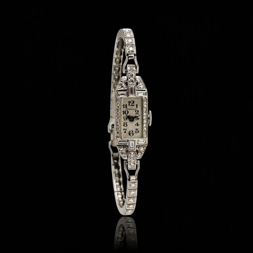 Tiffany & Co. Art Deco Platinum Diamond Cocktail Watch, Circa 1938