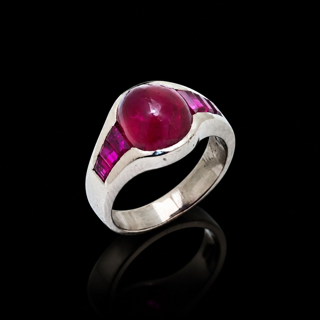 Bulgari Burma Ruby Ring, Platinum, 8.2 ct Cabochon Ruby